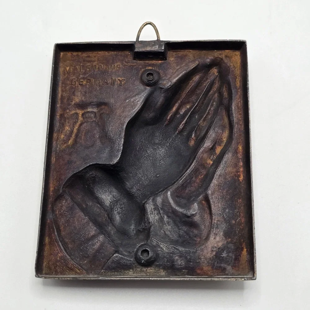 Vintage Praying Hands Wall Plaque Brass West Germany Durer AD Religious‎ Art MCM